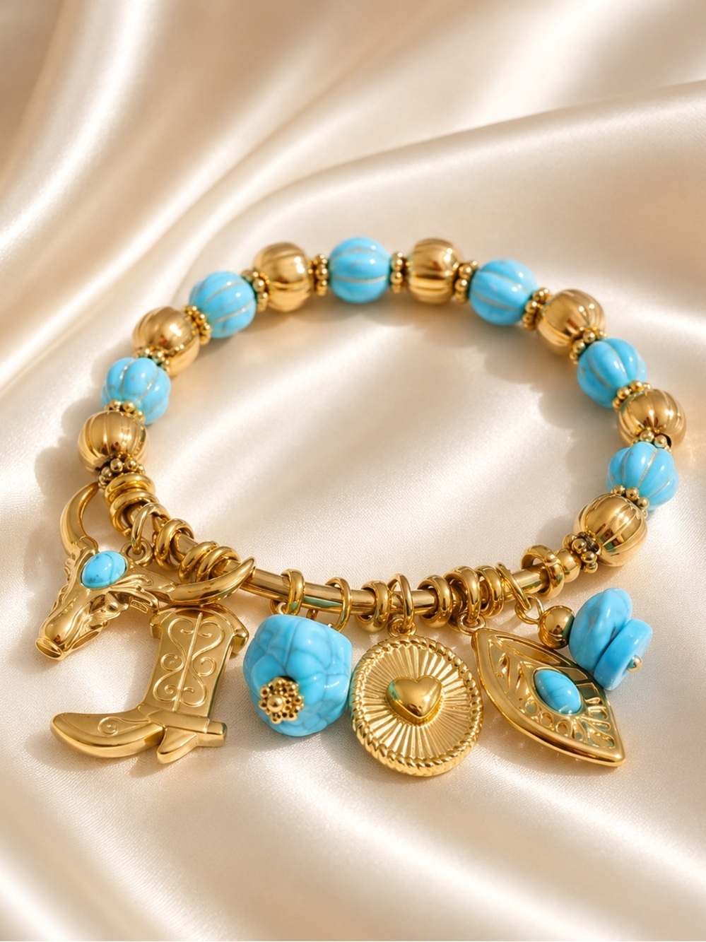 Western Gold Turquoise Charm Bracelet